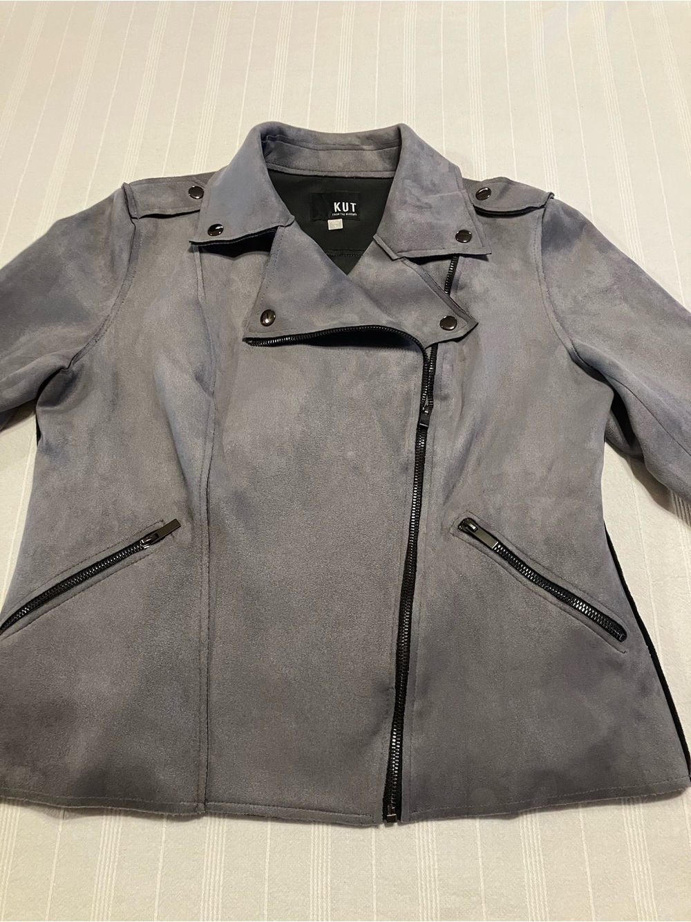 KUT from the Kloth Grey Haddie Faux Suede Moto Biker Jacket - Size L